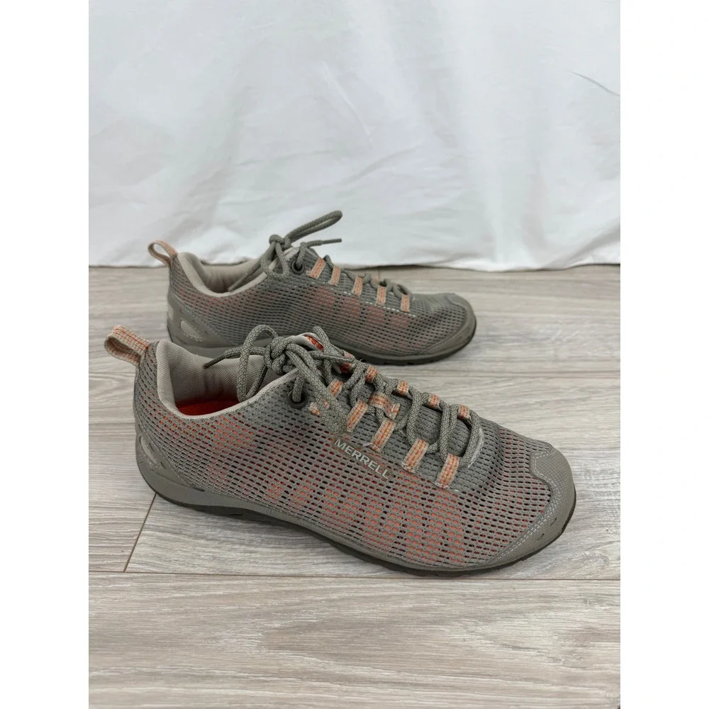 Merrell Aluminum Tiger Lily Grey Orange Mesh Hiking Walking Shoes Size 9 J12399W